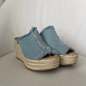 Distressed Denim Espadrille Wedges